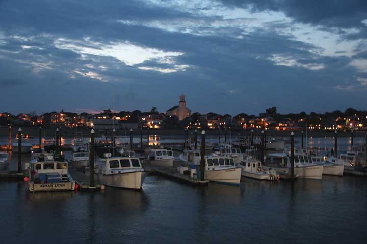 Evening lights... with Provincetown Public Library in the middle... and sleepy boats... 