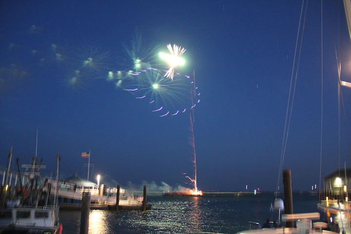 Ptown in July, fireworks over Provincetown Harbor