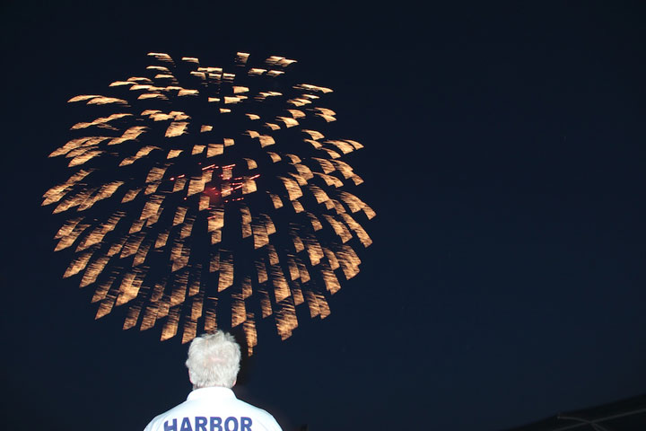 Ptown in July, fireworks over Provincetown Harbor