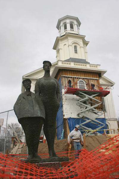 Ptown Library, working on facade